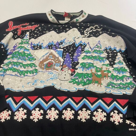 VTG Seasons Greetings Nutcracker Ugly Christmas Sweater 80s Sweatshirt Large - Picture 2 of 7